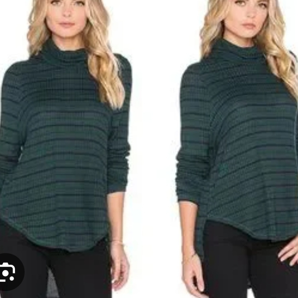 We The Free Dark Teal Striped Turtleneck Sweater